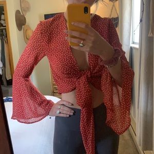 Red star tie blouse